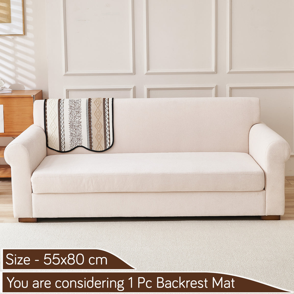 'Valenca Wavy Luxe Series' Boho Geometry Sofa Cover Mat, Brown