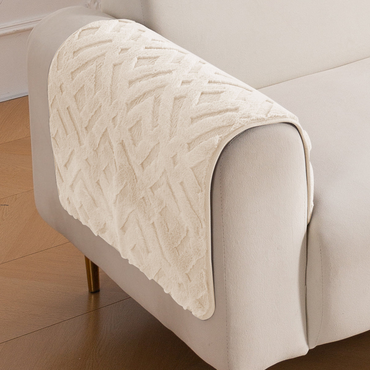 Velvet Maze Sofa Cover Mat, Beige