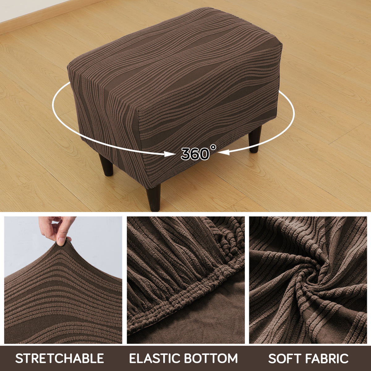 Nestiva Series Knitting Jacquard Stretchable Footstool Cover - Chocolate Brown
