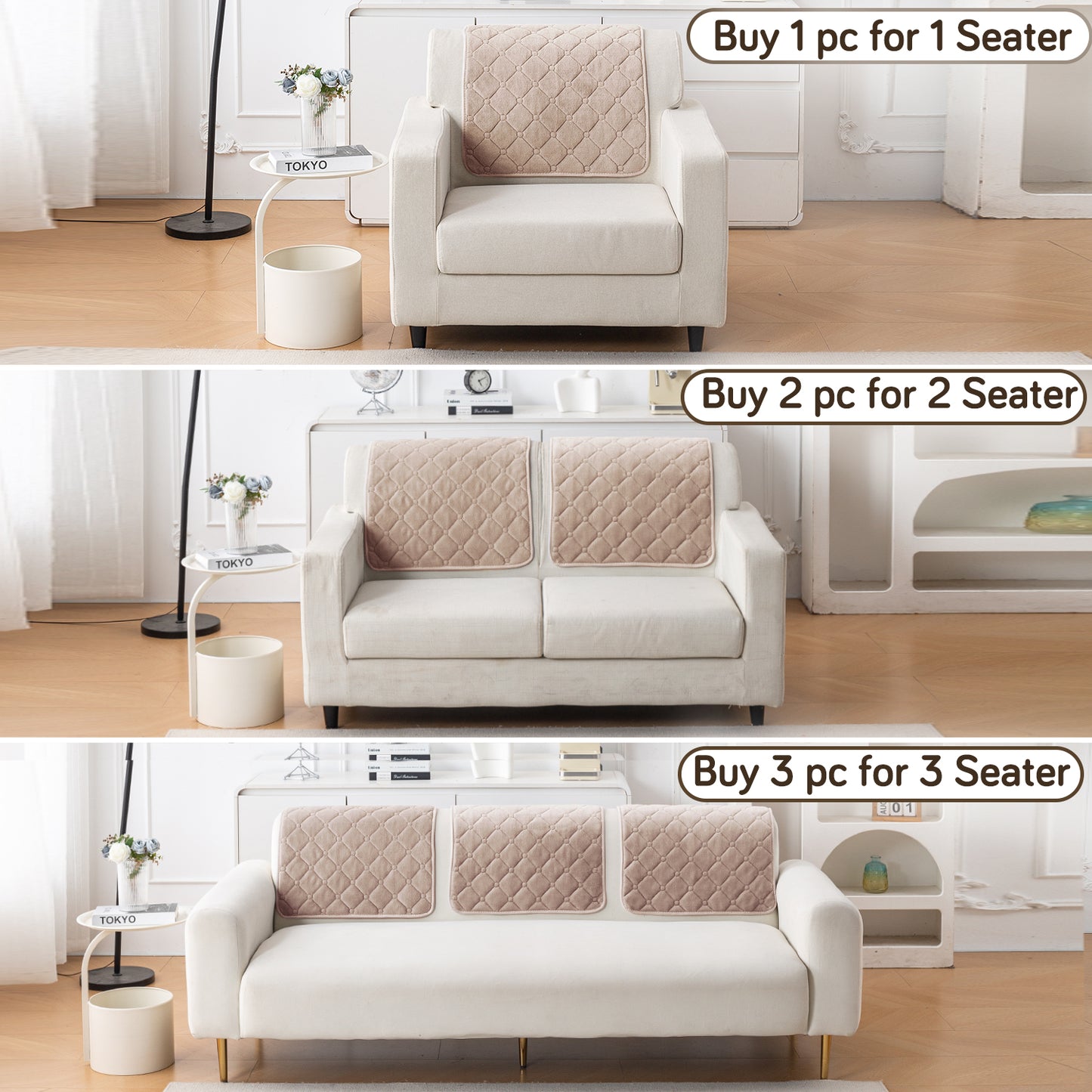 Diamond Tuft Plush Sofa Cover Mat, Warm Taupe