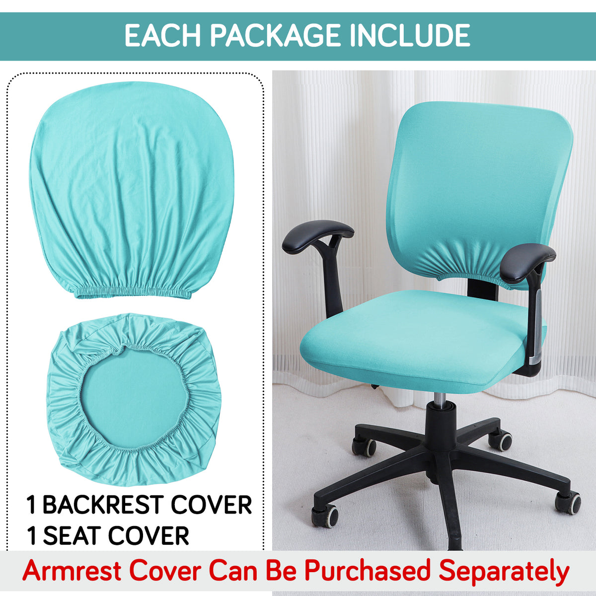 Office Chair Cover for Task Chair – 140 GSM Stretchable Fabric – Washable & Anti-Slip – Fits Small Office Chairs Without Headrest, Sky Blue