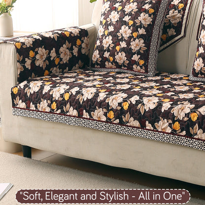 Florentina Series Printed Holland Velvet Sofa Mat - Camellia Brown