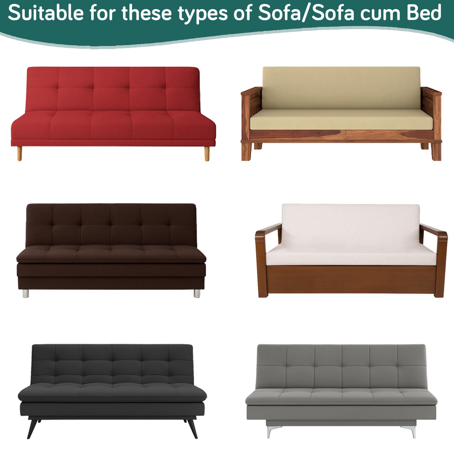 SereneSolids Stretchable Elastic Armless Sofa Cover – 140 GSM, Futon Slipcover, Easy Fit, Teal