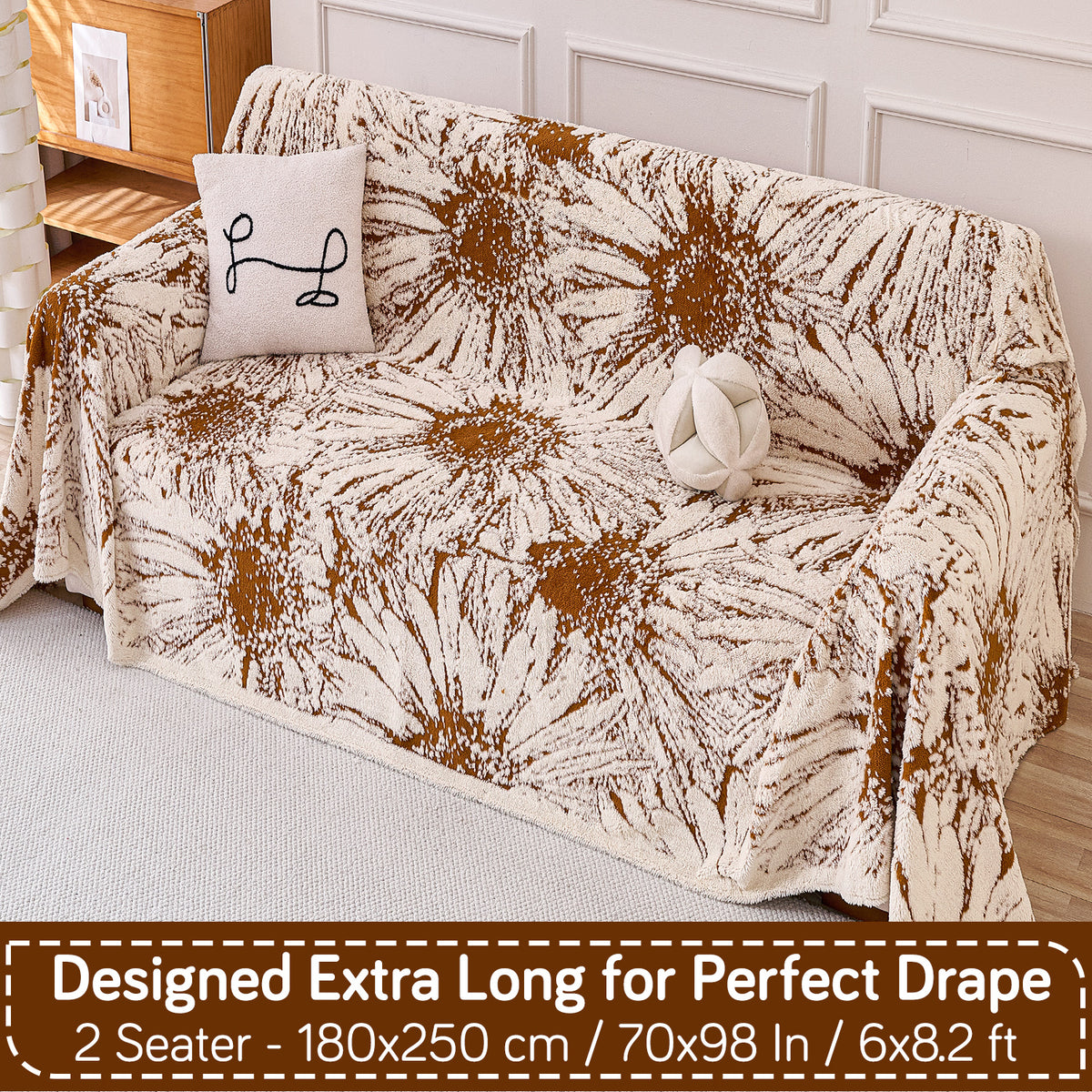 Buy Autumn Brown Colour DaisyBloom Series Luxury Plush Sofa Throw – 2 Seater Sofas | HOKIPO