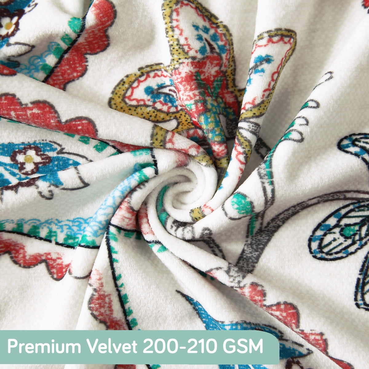 Buy Beige Persian Garden printed 200–210 GSM premium fabric velvet chair cover | HOKIPO
