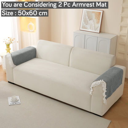 French Classic Frill Wavy Sofa Cover Mat with Curve & Lace - Moonstone Grey