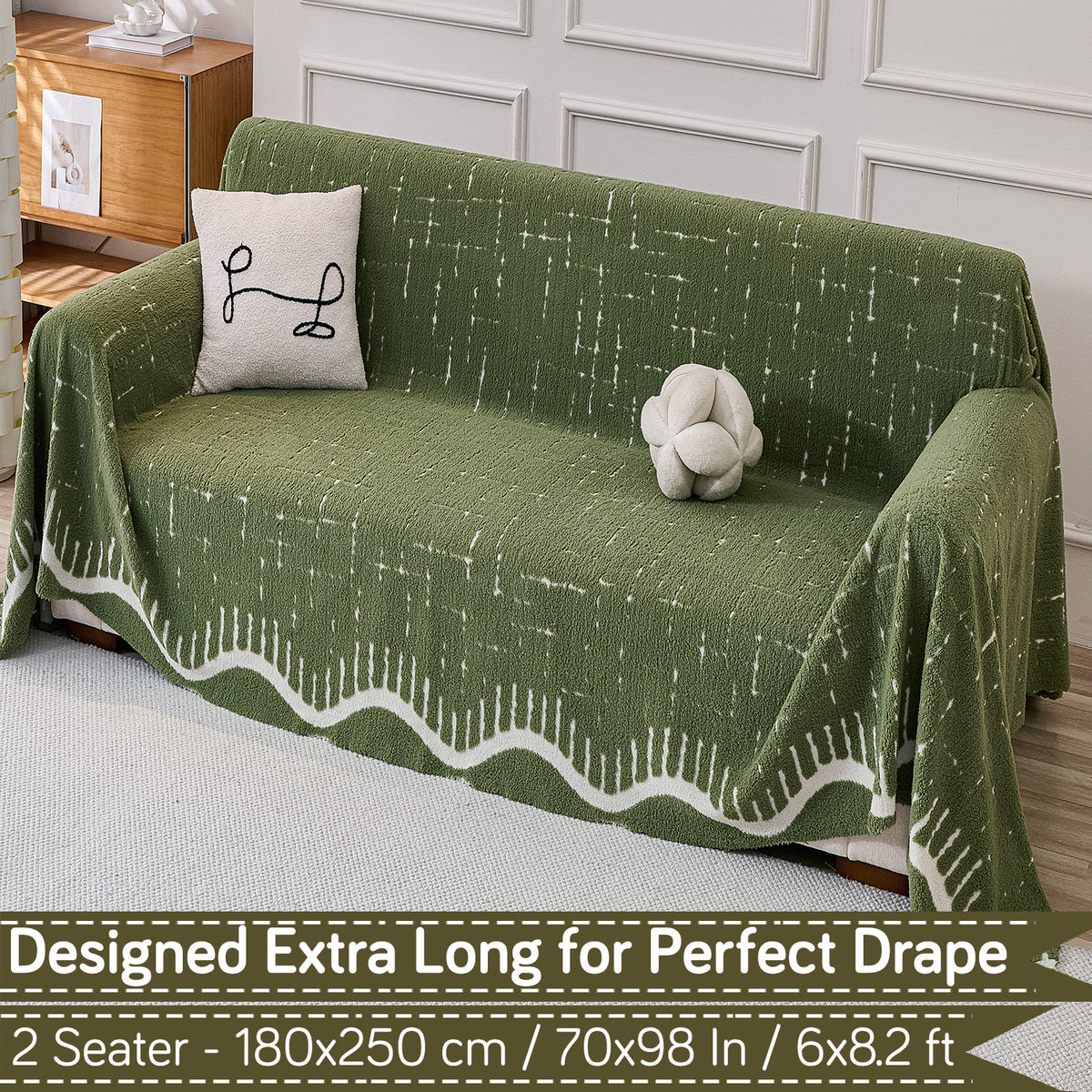 Buy Green Colour Supple Soft Wavy Plush Sofa Throw – 2 Seater Sofas | HOKIPO