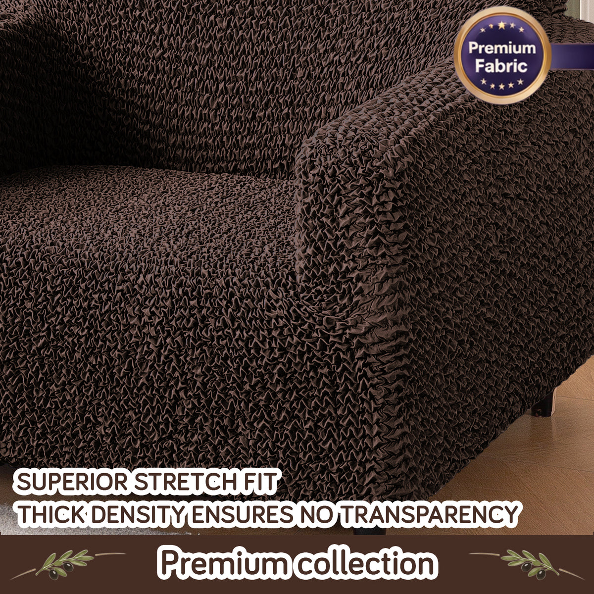 Italian Belissia Luxe Series' Super Stretchable Microfiber 1/2/3 Seater Sofa Cover, Chocolate Brown