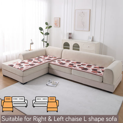 LiefNest Printed Holland Velvet L Shape Sofa Seat Mat with Foam Filling - Geometric Hexagon Cider Red