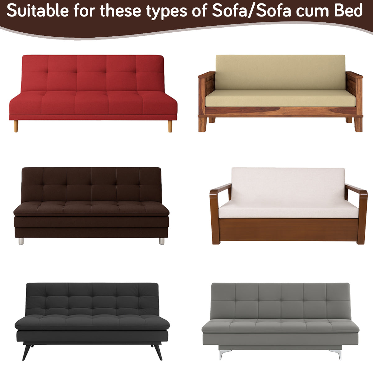 SereneSolids Stretchable Elastic Armless Sofa Cover – 140 GSM, Futon Slipcover, Easy Fit, Coffee
