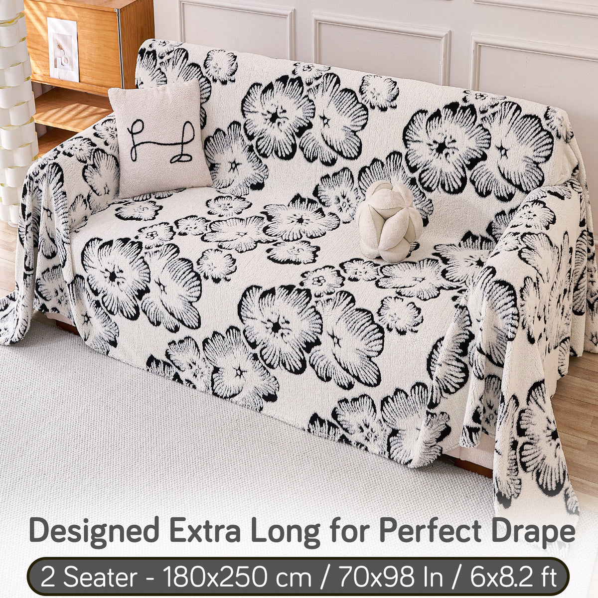 Buy Ivory Blossom Colour Camellia Luxury Plush Sofa Throw – 2 Seater Sofa | HOKIPO