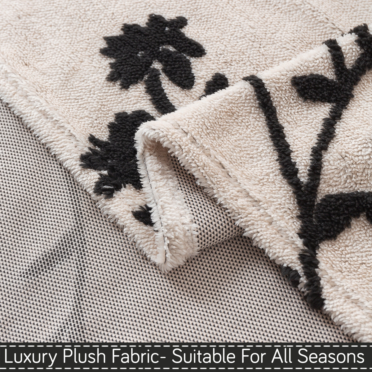 'Noirea Series' Plush Sofa Cover for Seat & Back, Botanical Vine