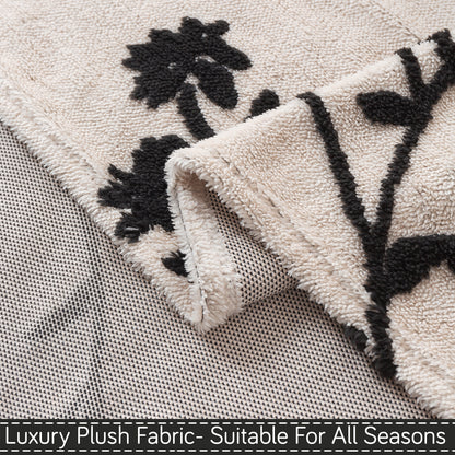 'Noirea Series' Plush Sofa Cover for Seat & Back, Botanical Vine