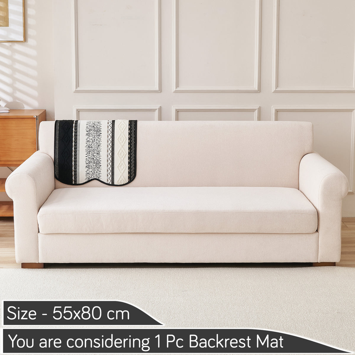 'Valenca Wavy Luxe Series' Boho Geometry Sofa Cover Mat, Midnight Black