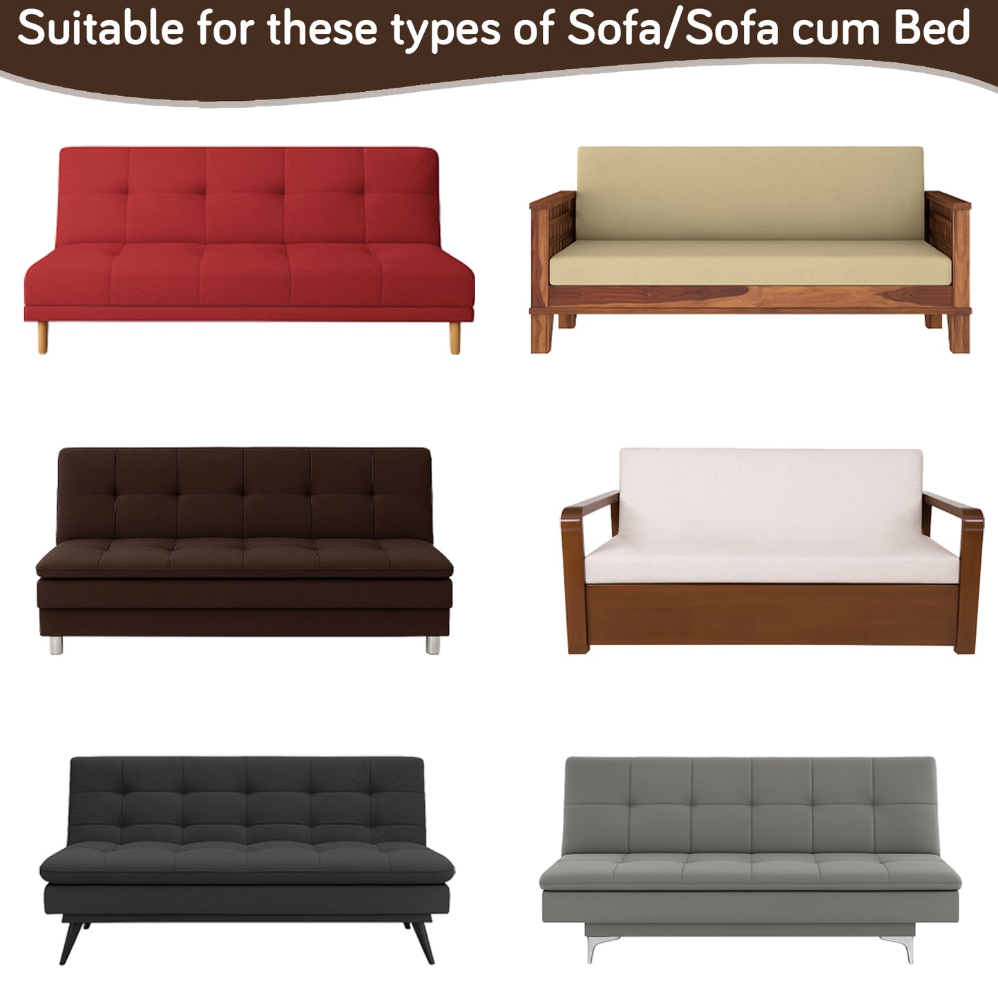 SereneSolids Stretchable Elastic Armless Sofa Cover – 140 GSM, Futon Slipcover, Easy Fit, Brown