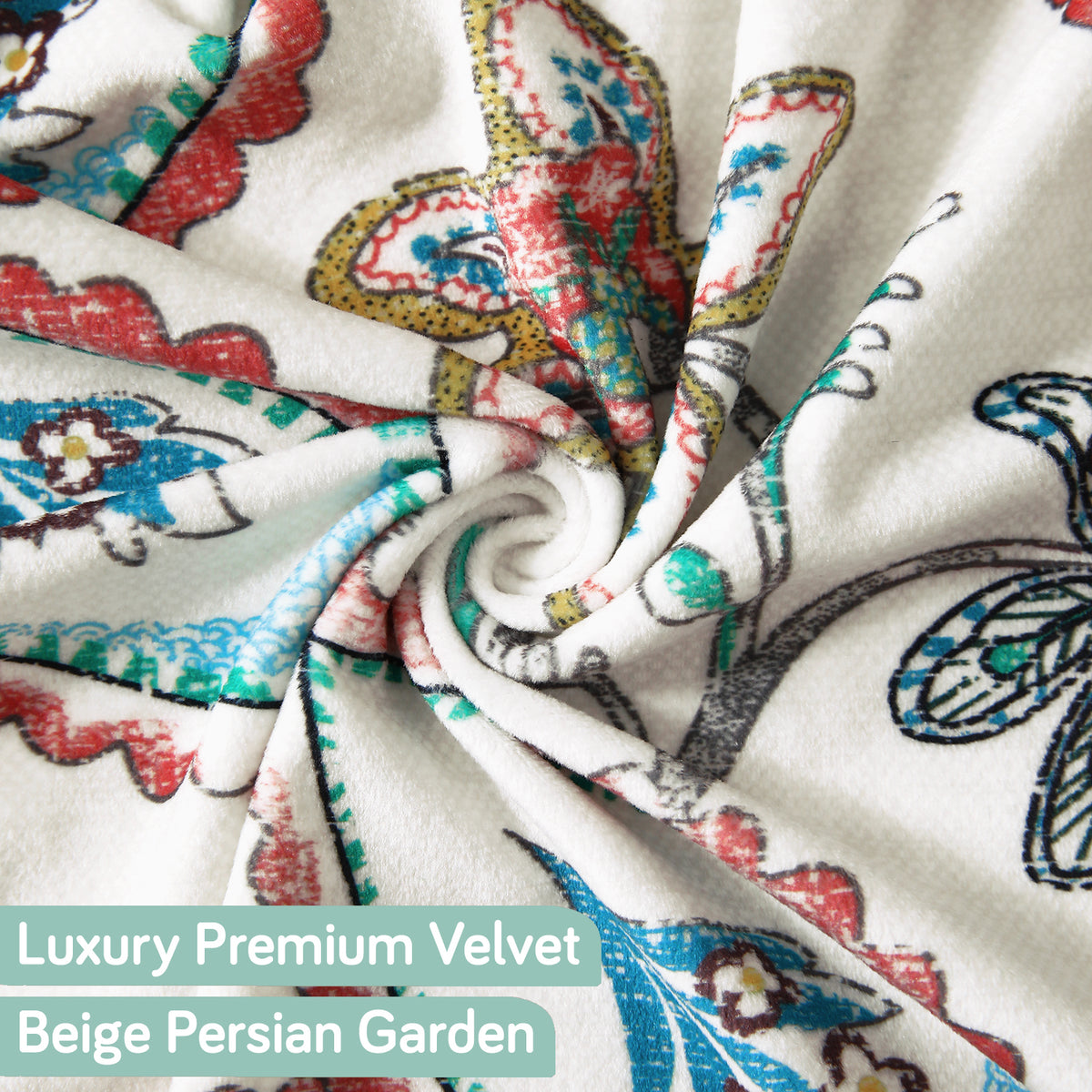 Buy Cozy Beige Persian Garden Printed Zippered Velvet Cushion Covers for Luxury Look