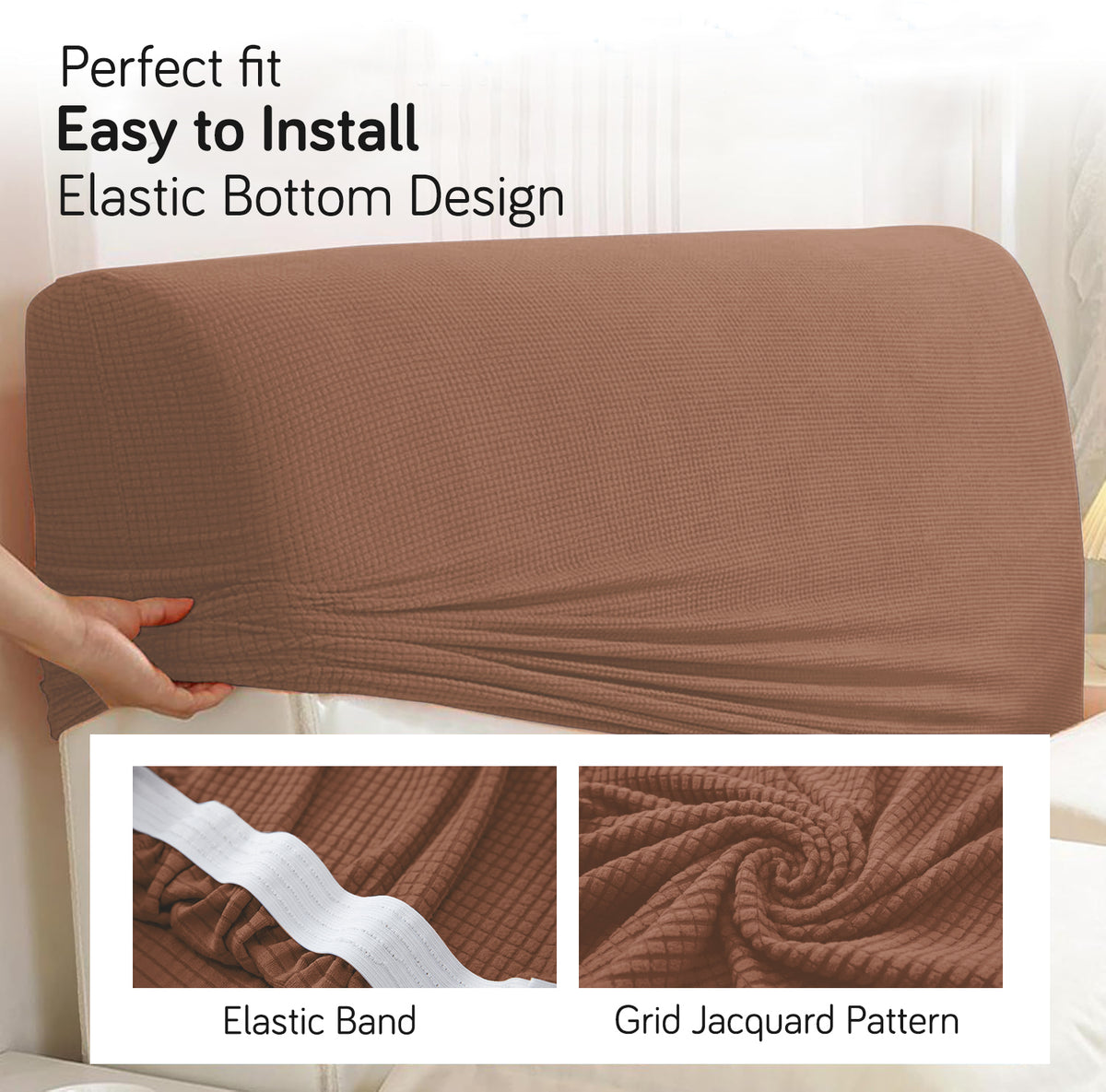 Buy Brown Colour jacquard bed headboard cover with elastic bottom, easy to install and perfect fit design for beds