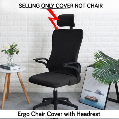 Water Repellent Office Chair Cover with Headrest (High-Back) – 210 GSM Stretch Jacquard – Washable, Anti-Slip Fit for Ergonomic Mesh Office Chairs, Black