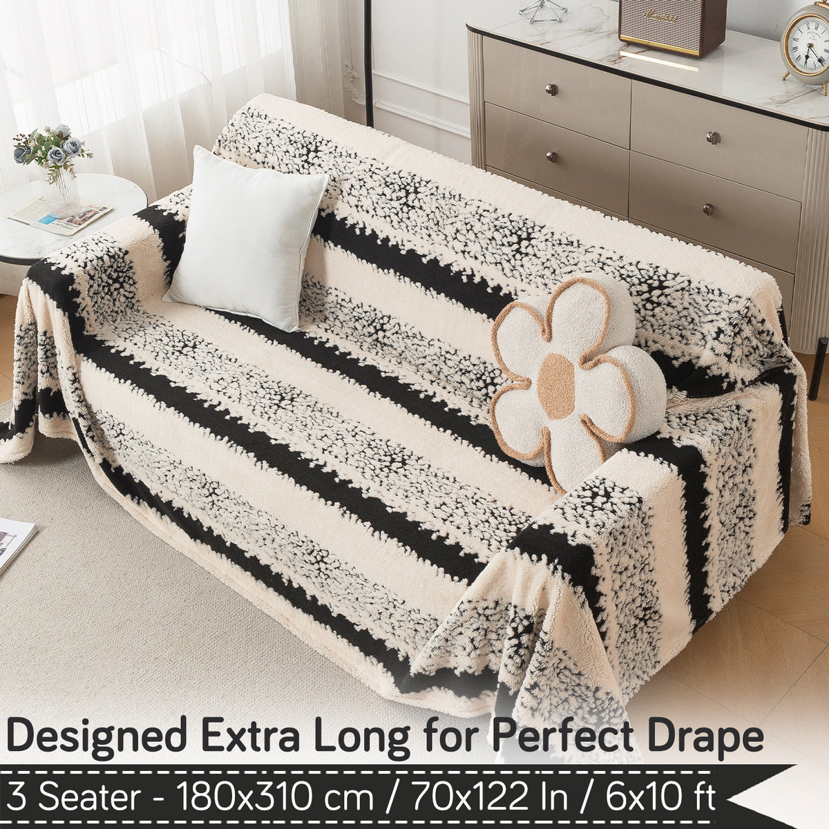 Buy Textured Stripe Noirea Series Luxury Plush Sofa Throw – 3 Seater Sofas | HOKIPO