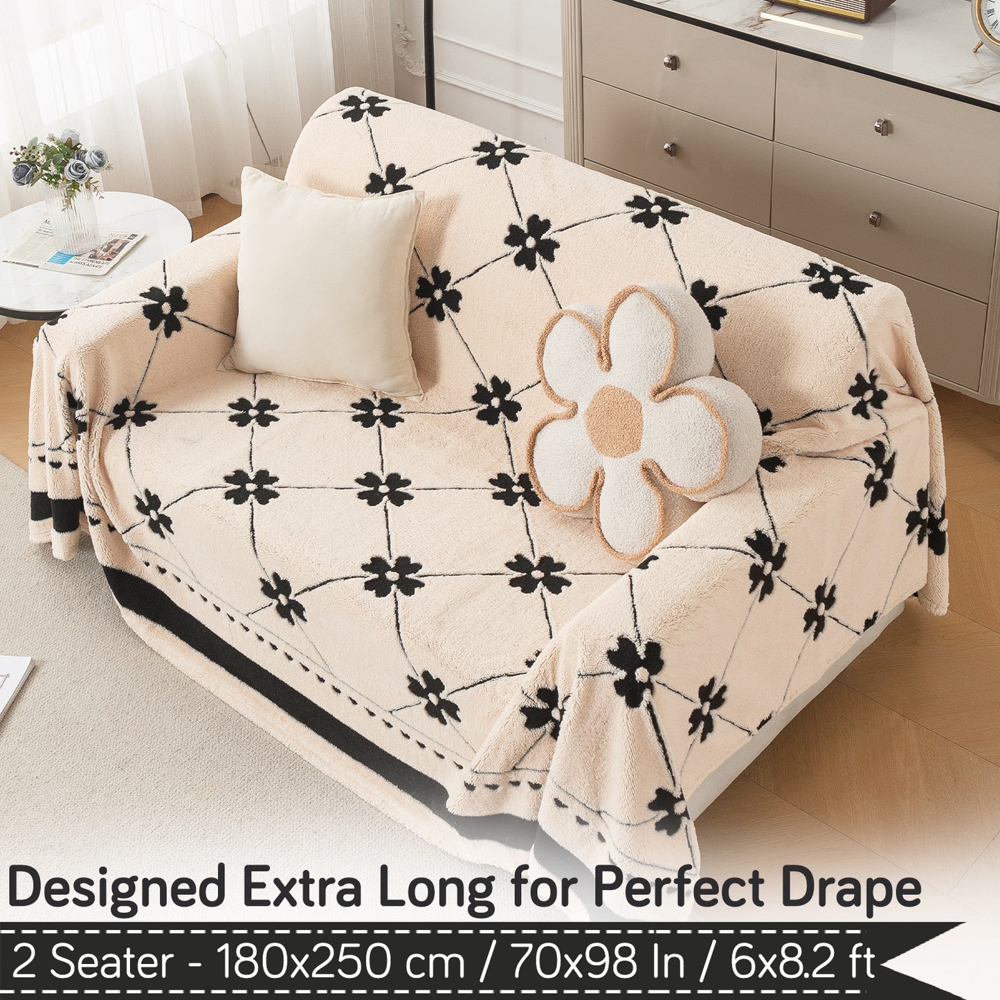 Buy Floral Lattice Design Noirea Series Plush Sherpa Sofa Throw – 2 Seater Sofas | HOKIPO