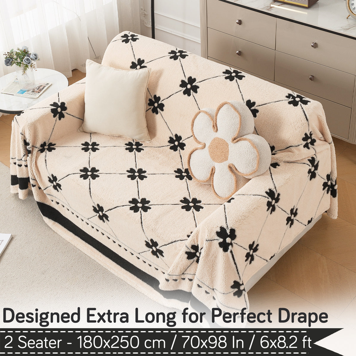 Buy Floral Lattice Design Noirea Series Plush Sherpa Sofa Throw – 2 Seater Sofas | HOKIPO