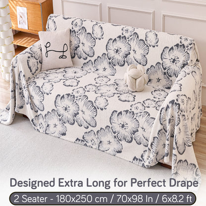Buy Pearl Grey Colour Camellia Blossom Luxury Plush Sofa Throw – 2 Seater Sofa | HOKIPO