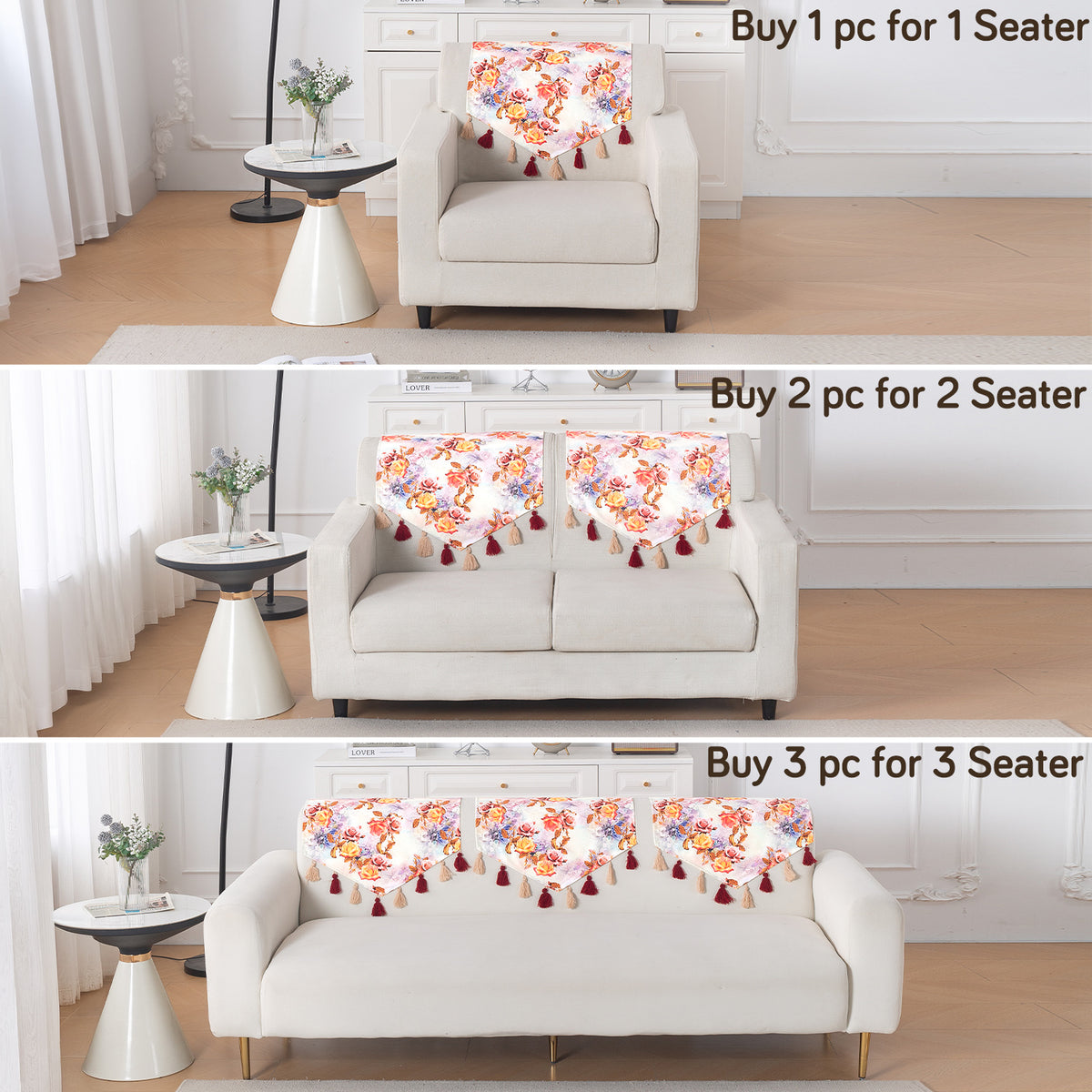 'Whispers of Nature' Series Holland Velvet Sofa Mat with Tassel, Vintage Rose Bloom