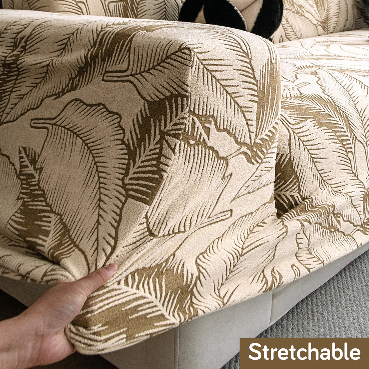 Buy beige colour stretchable dual tone series knitting jacquard sofa cover​s