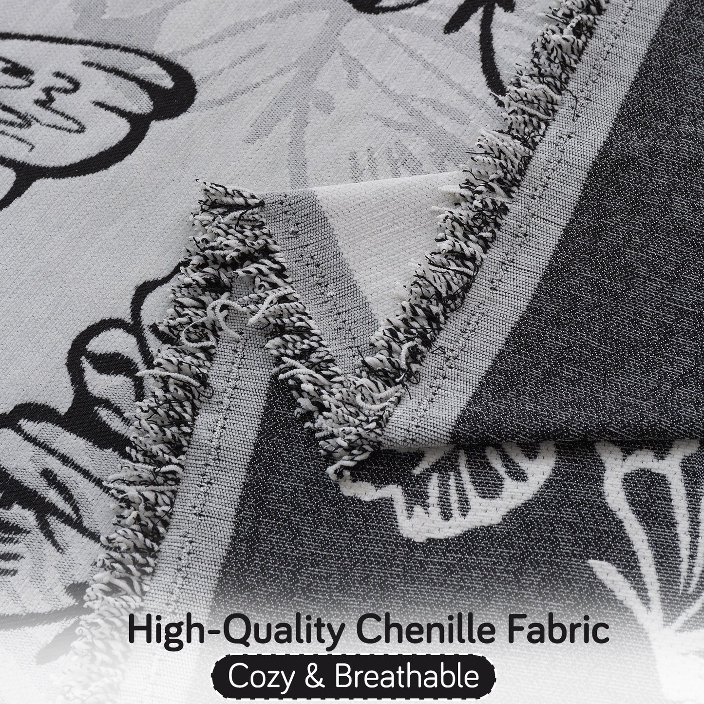 Premium 320 GSM Chenille Sofa Cover 'Serene Abode Series', Monochrome Butterfly
