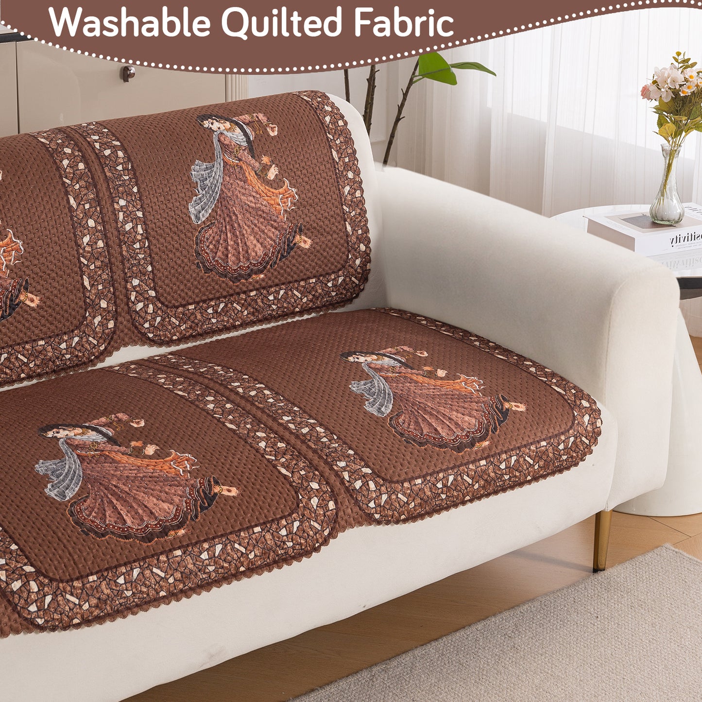 HeavenHue Fleece Soft Touch Quilted Sofa Cover Set Washable Sofa Panel for Seat & Back - Nritya Echo