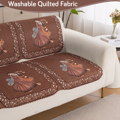HeavenHue Fleece Soft Touch Quilted Sofa Cover Set Washable Sofa Panel for Seat & Back - Nritya Echo