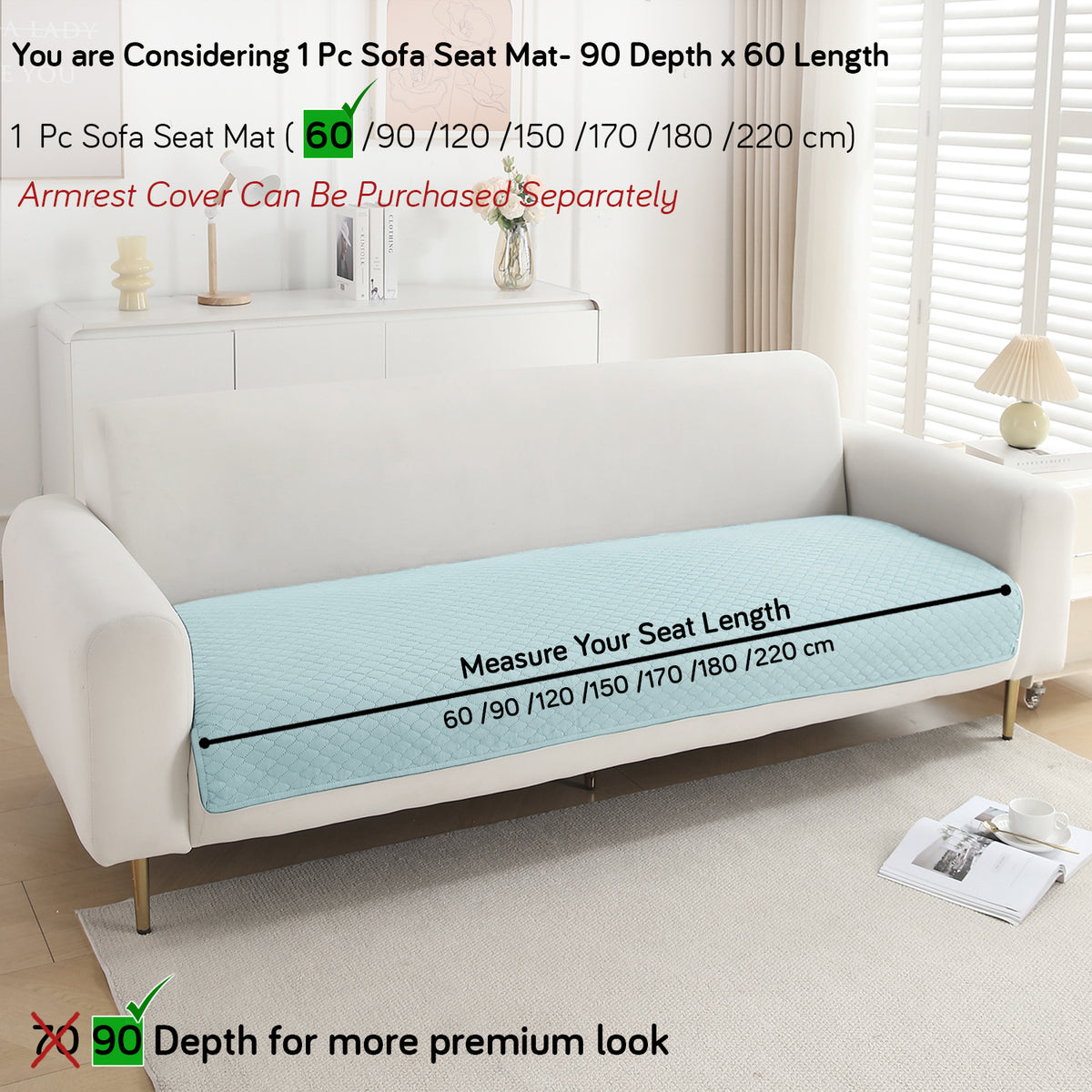Polyester Quilted Sofa Cover Mats, Light Sky Blue