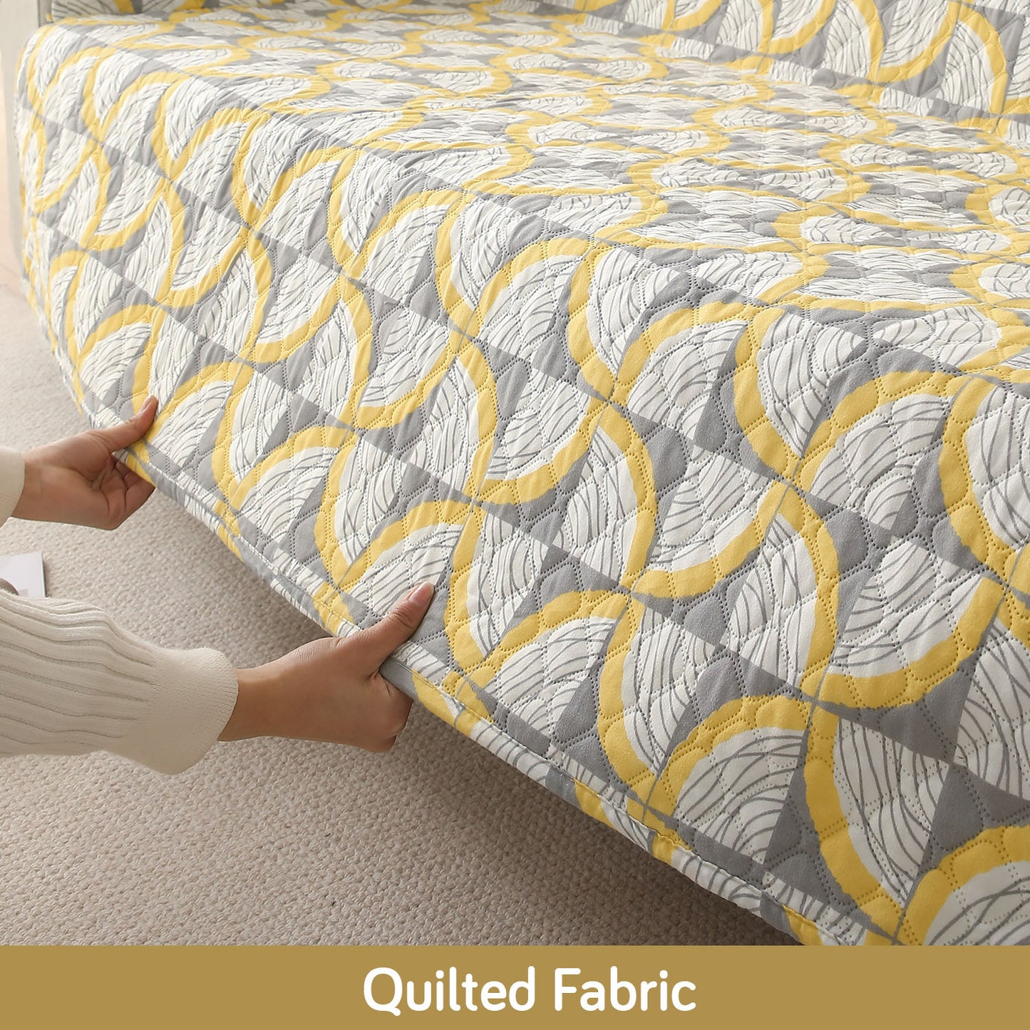 Polyester Printed Quilted Sofa Cover Mats, Windmill Cyber Yellow