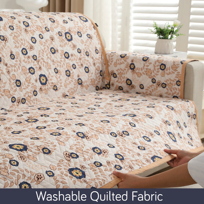 HomeHues Series Quilted Sofa Cover with Secure Fit Belt for L Shape sofa, Light Peach Candytuft