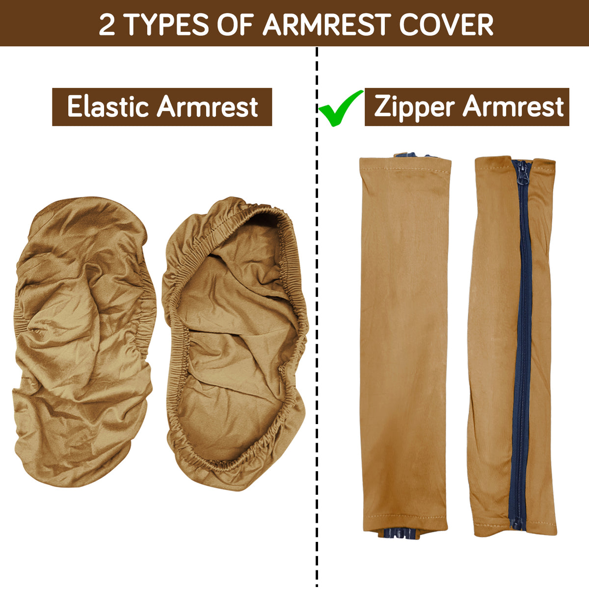 140gsm Armrest Covers for Office Chair (Zipper Style), 1 Pair, Camel
