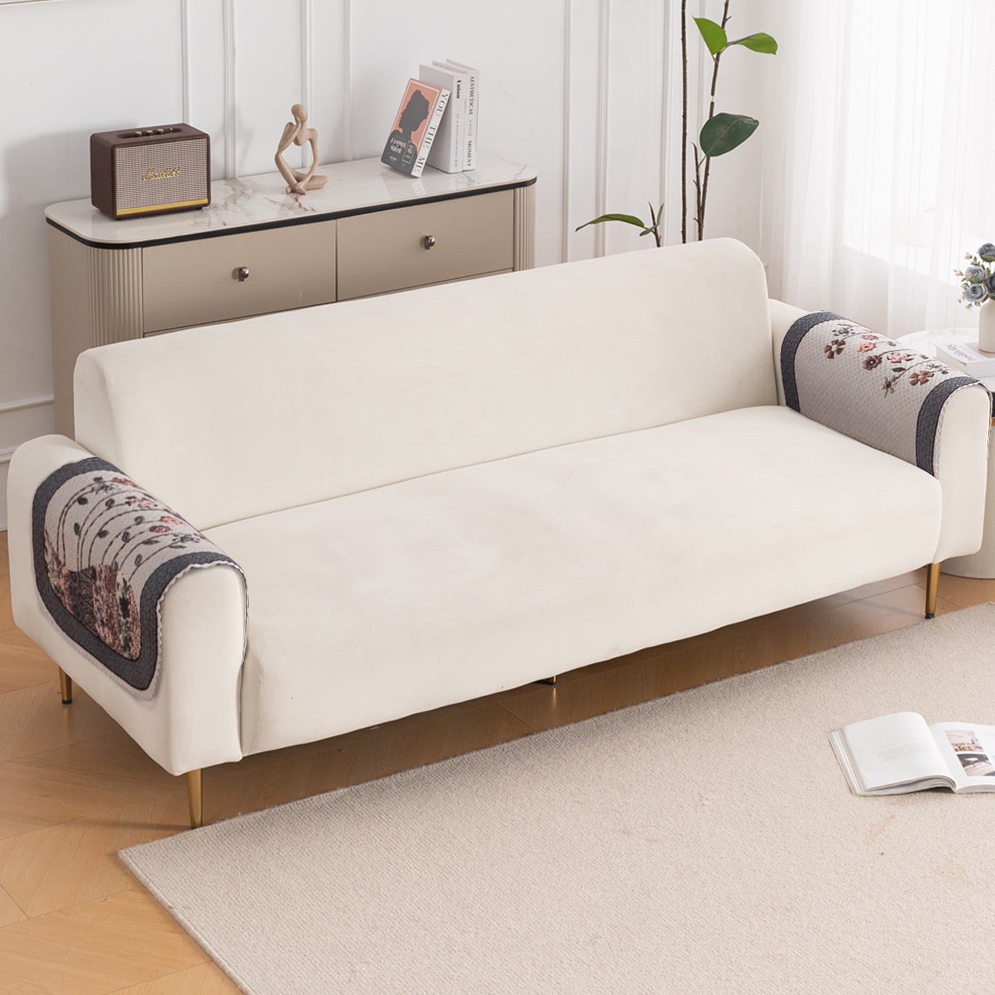 HeavenHue Fleece Soft Touch Quilted Sofa Cover Set Washable Sofa Panel for Seat & Back - Mystic Wings