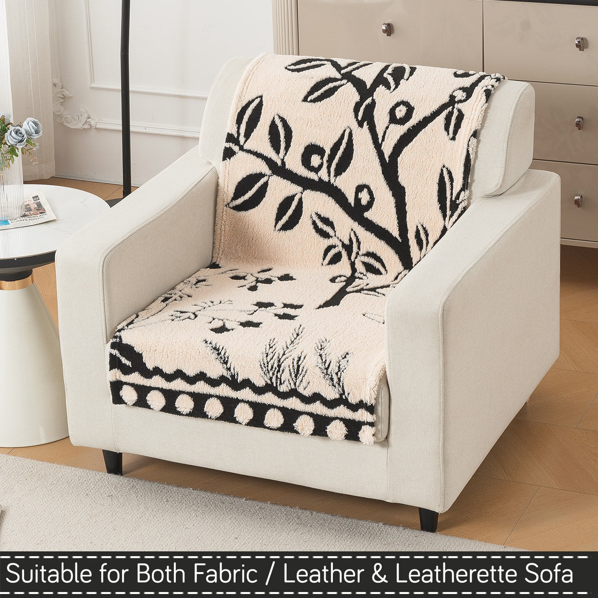 'Noirea Series' Plush Sofa Cover for Seat & Back, Butterfly Garden