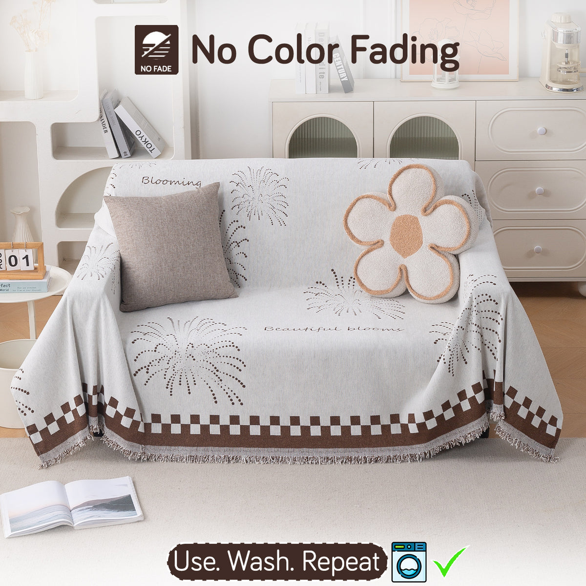 Buy Brown Dot Burst Serene Abode Chenille 2 Seater Sofa Throw | HOKIPO