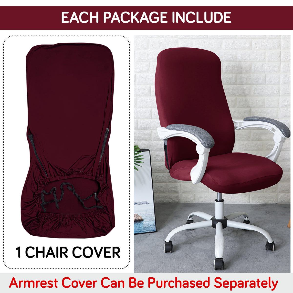Office Chair Cover for Desk Chair (Mid-Back) – 140 GSM Stretch Fabric – Washable, Durable & Anti-Slip – Fits Mid-Back Office Chairs, Burgundy