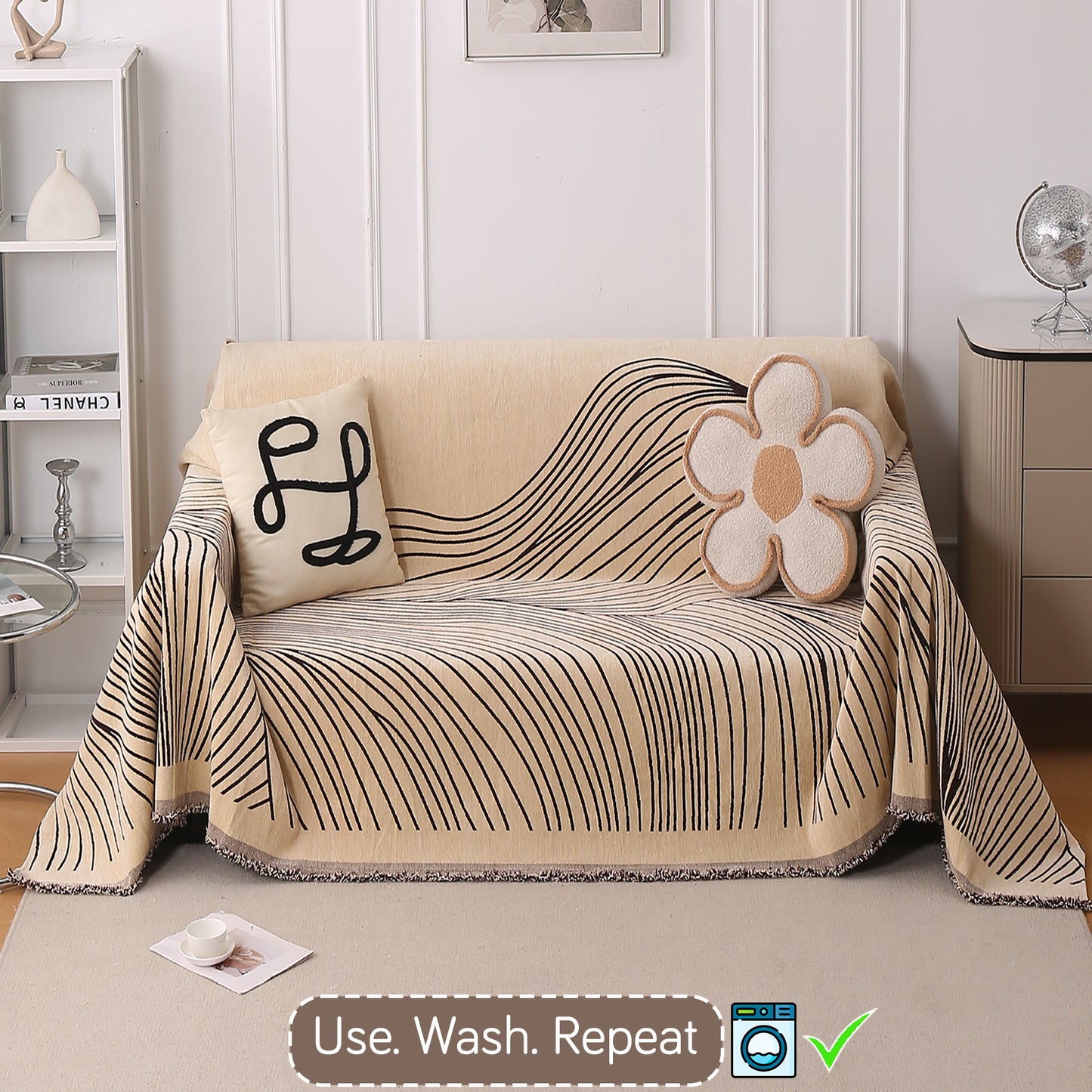 WaveLoom Collection Printed Chenille Sofa Cover Throw Blanket, Brown