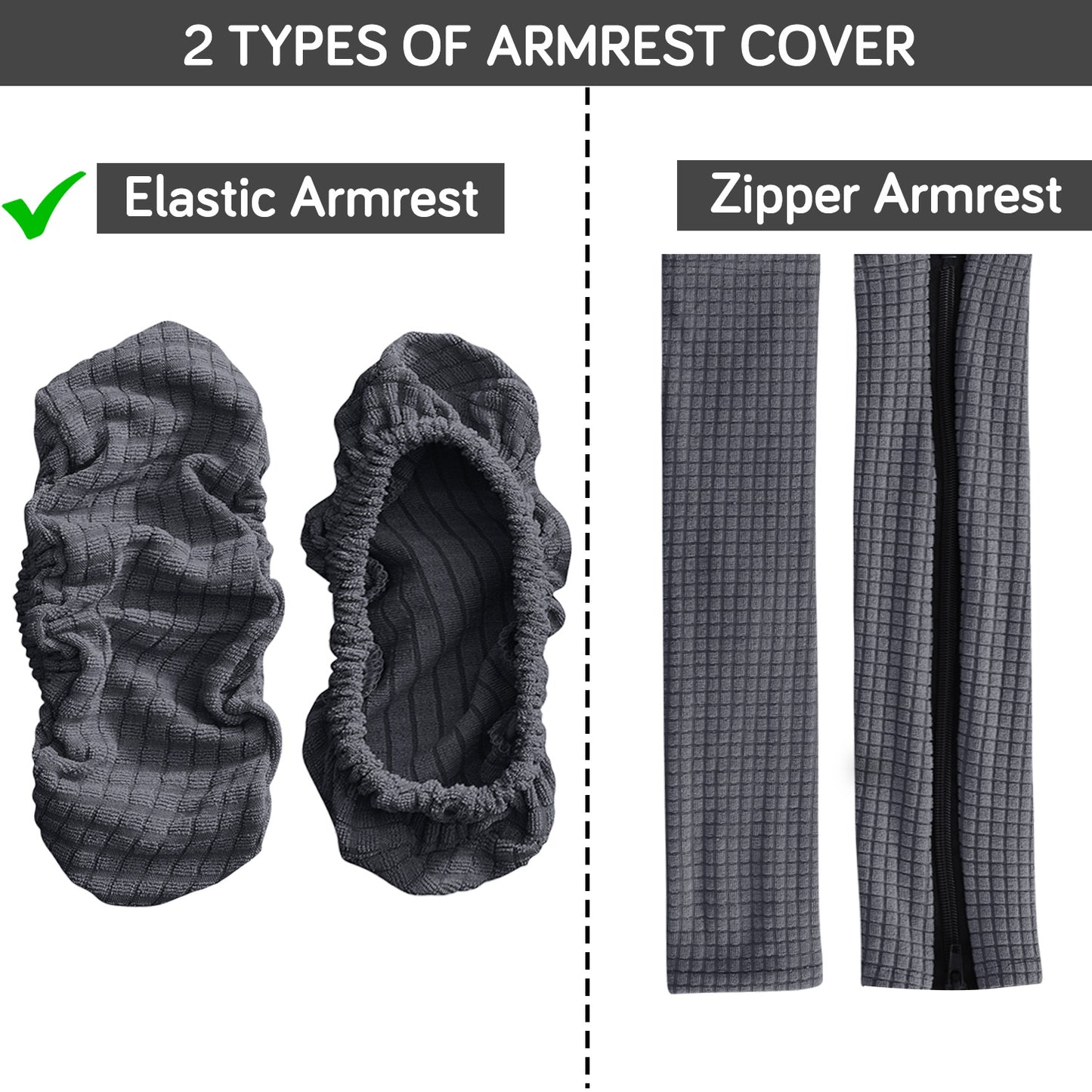 210gsm Jacquard Water Repellent Armrest Covers for Office Chair (Elastic Style), 1 Pair, Dark Grey