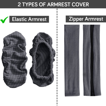 210gsm Jacquard Water Repellent Armrest Covers for Office Chair (Elastic Style), 1 Pair, Dark Grey