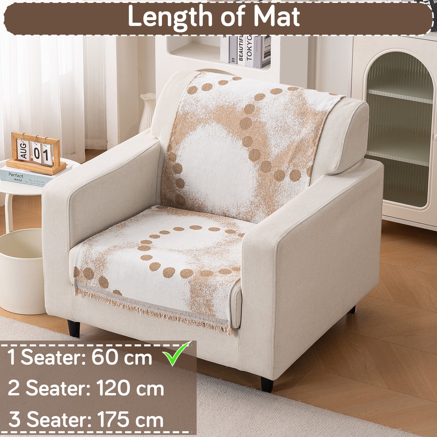 Premium 320 GSM Chenille Sofa Cover 'Serene Abode Series', Latte Dotted Wave