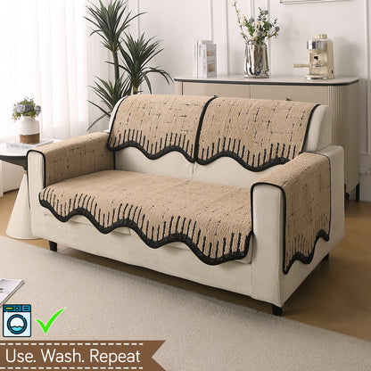 Premium Supple Soft Wavy with Curve Sofa Cover Mat, Brown