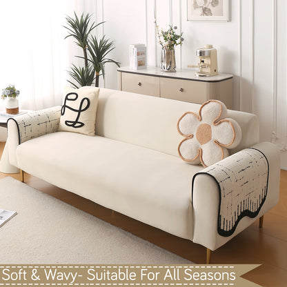 Premium Supple Soft Wavy with Curve Sofa Cover Mat, Off-White