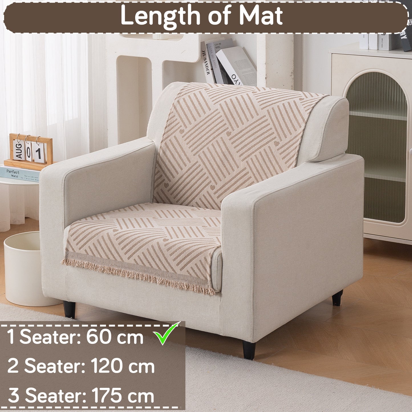 Premium 320 GSM Chenille Sofa Cover 'Serene Abode Series', Beige Geo Weave