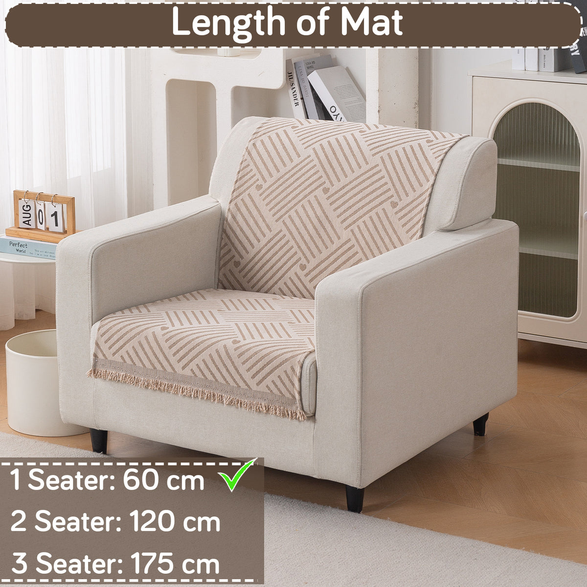 Premium 320 GSM Chenille Sofa Cover 'Serene Abode Series', Beige Geo Weave