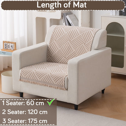 Premium 320 GSM Chenille Sofa Cover 'Serene Abode Series', Beige Geo Weave