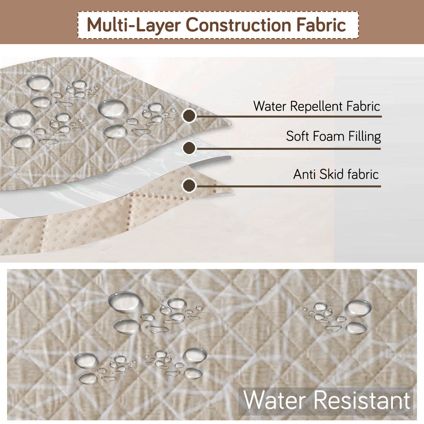 Elira Series Quilted One-Piece L Shape Sofa Cover Mat with Left and Right Chaise, Beige Abstract Geometry