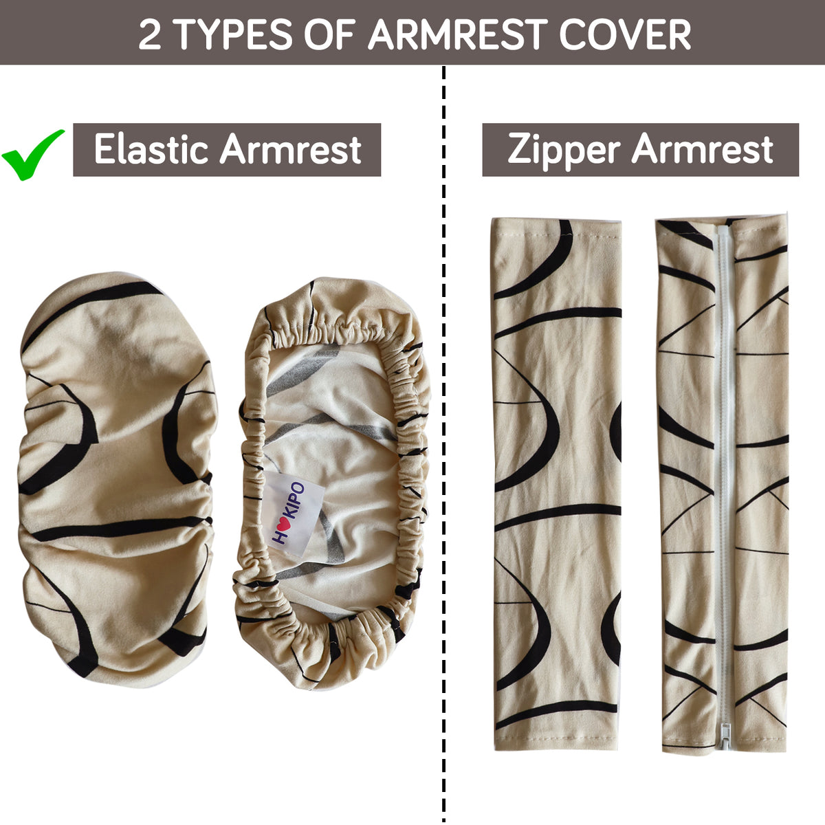 140gsm Printed Armrest Covers for Office Chair (Elastic Style), 1 Pair, Natural Beige Abstract Art